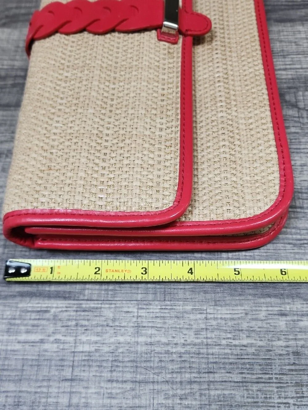 Cole Haan Woven Straw Clutch with Red Trim